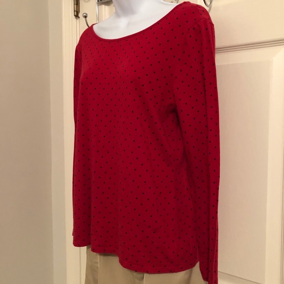 SOLD‼️✨FINAL SALE! Liz Claiborne Red Long-sleeved Shirt w/Black Polka-dots - Picture 2 of 4